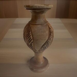 Hand Carved Olive Wood Vase Bethlehem Israel Jar Decor Collectible Vintage 1960s